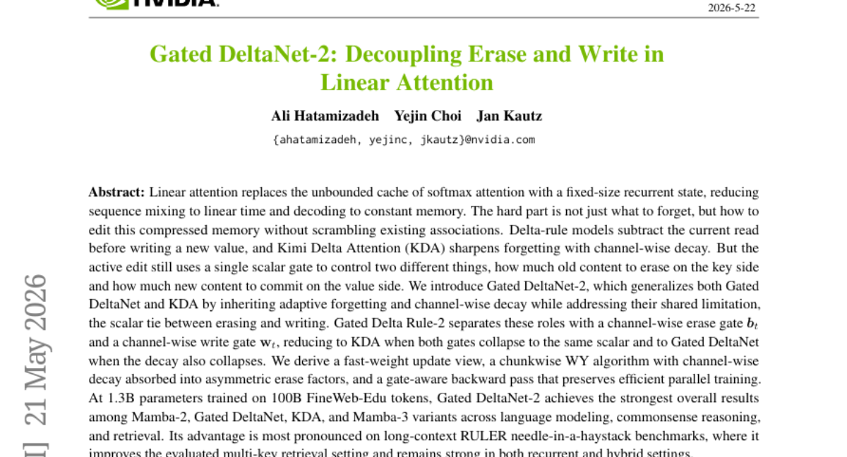 Gated DeltaNet-2: Decoupling Erase and Write in Linear Attention thumbnail
