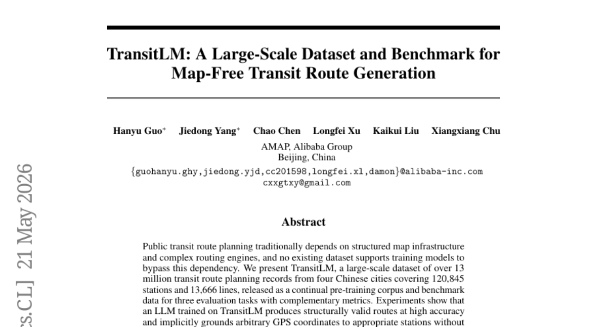 TransitLM: A Large-Scale Dataset and Benchmark for Map-Free Transit Route Generation thumbnail